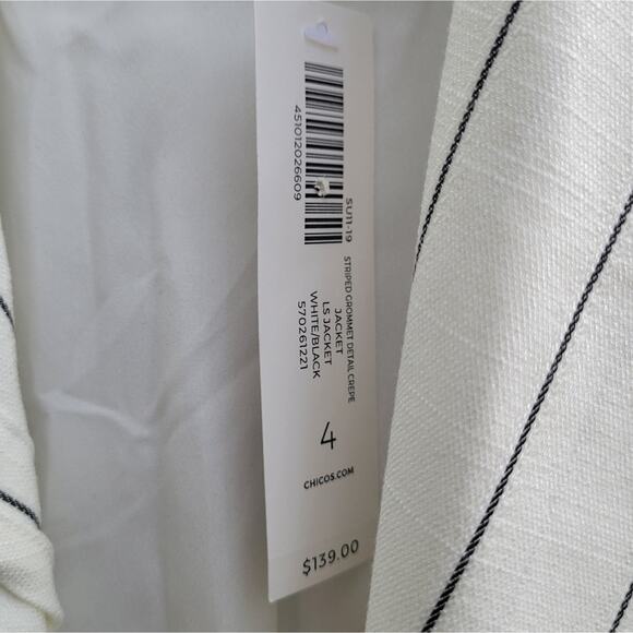 Chico's Striped Grommet-Detail Jacket in Ivory Cream Vanilla Glaze 20 22 XXL - Picture 3 of 8